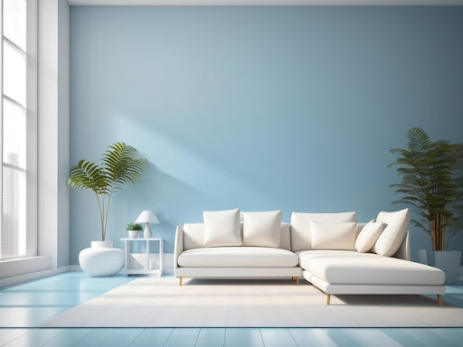 Living room Light blue White sofa