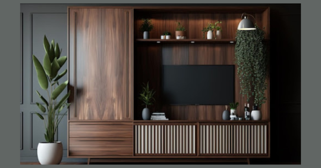 Rustic Wooden Panel TV Unit Design